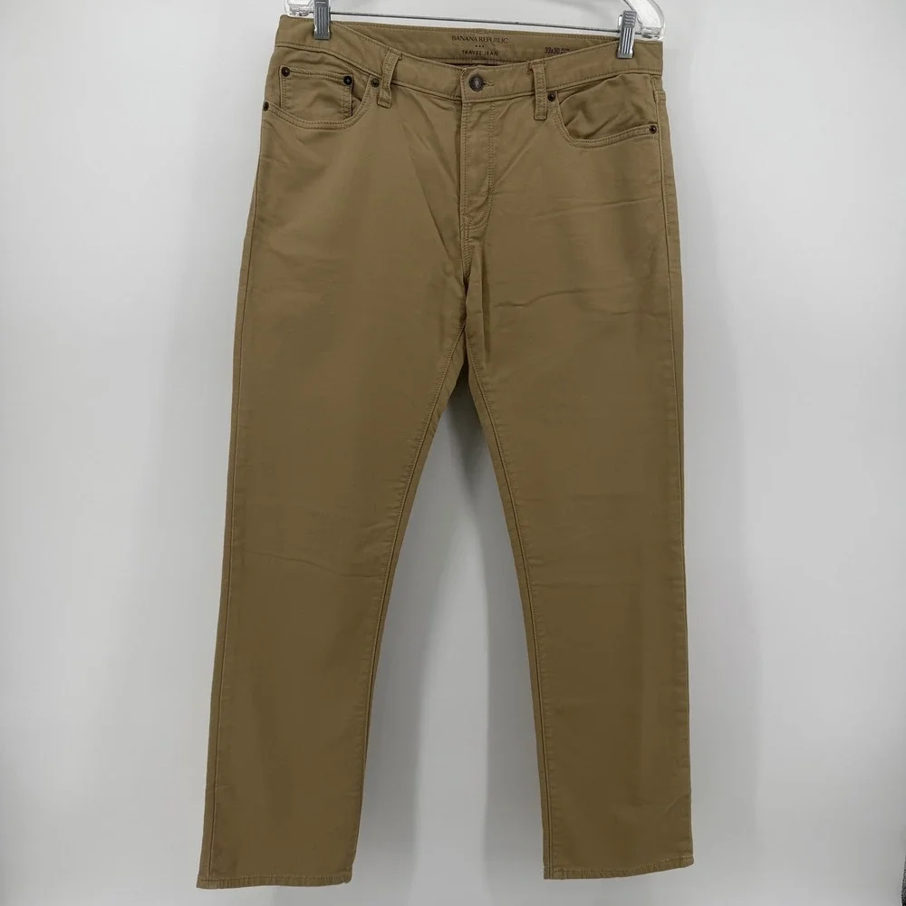Banana Republic Travel Jean Mens 33x30 Slim Fit Khaki Tan Brown Pants 5-Pocket